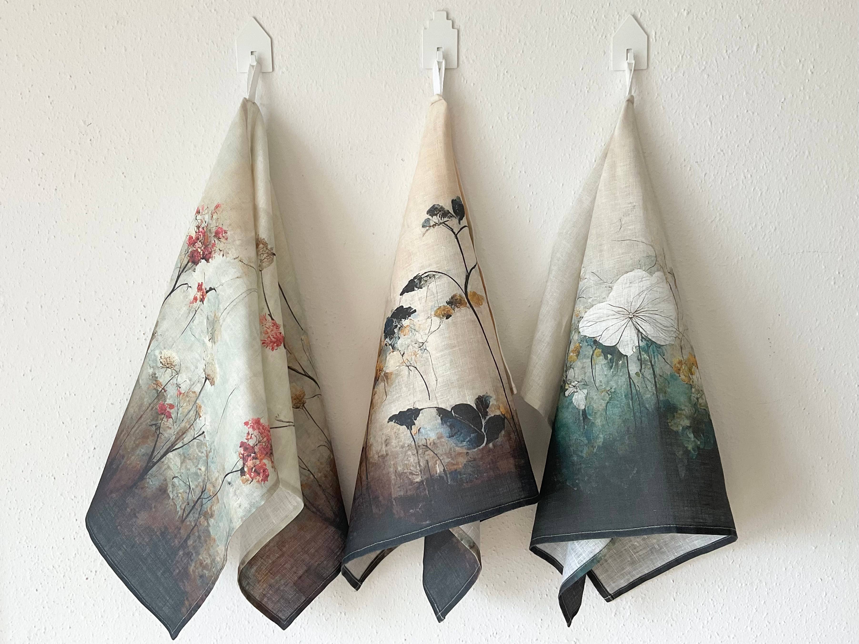 Suisse Maison de Lin - Wholesale Tea towel - Variety of Japandi Floral Linen Kitchen/Tea Towels with hook