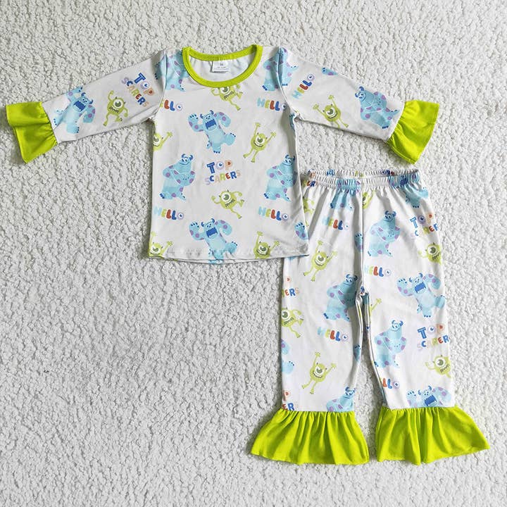baby girls blue monster pajamas legging sets for wholesale by Aier Wholesale