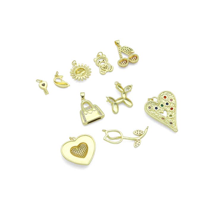 BestBeads&Beyond - Wholesale Individual charm/pendant - Key Whale Sunflower Cherry Heart Bear Purse Ballon dog flower charm, Sku#LK12601