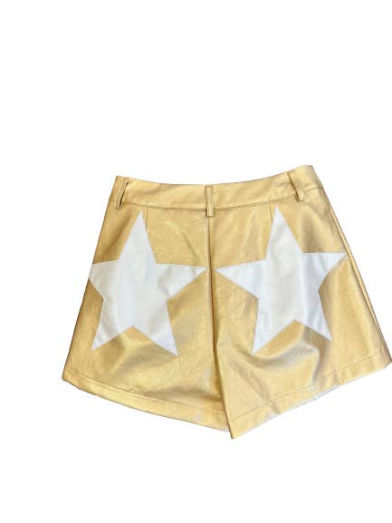 Vegan Leather Shorts | Gold w/ Cream Stars for wholesale by Sparkle City