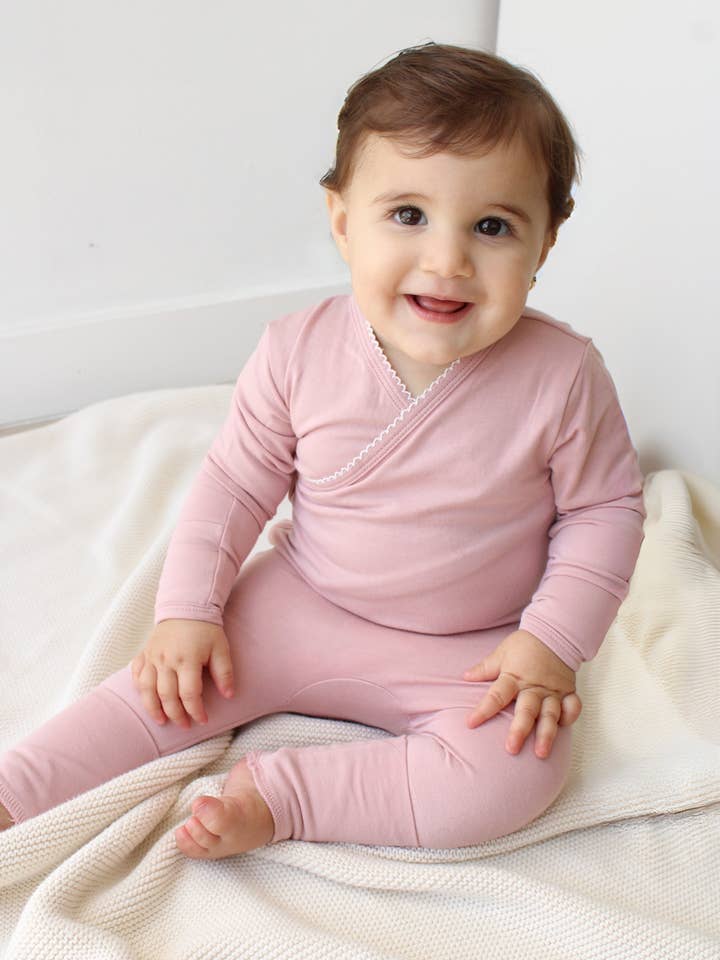 Little Threads - Wholesale Sleepsuit - Baby - Solid Mauve Scalloped Bamboo Wrap Footie1