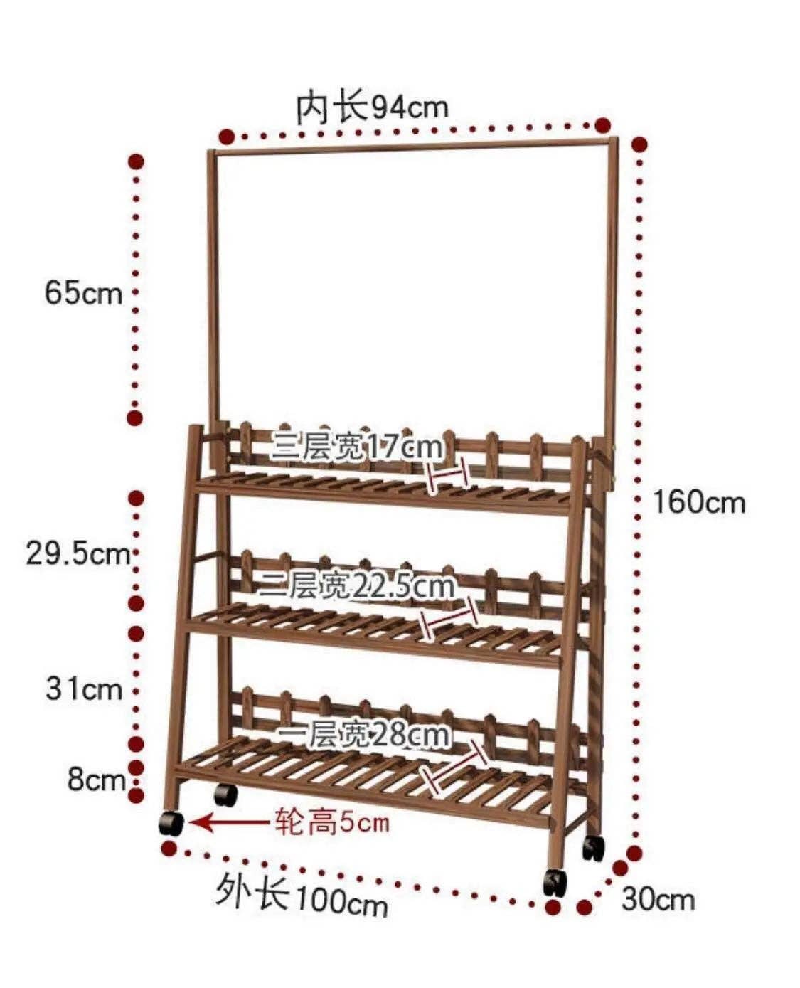 everythingbamboo - Vente Supports de plantes - Étagère porte-plante en pin massif avec barre suspendue, décor jardin intérieur et extérieur9
