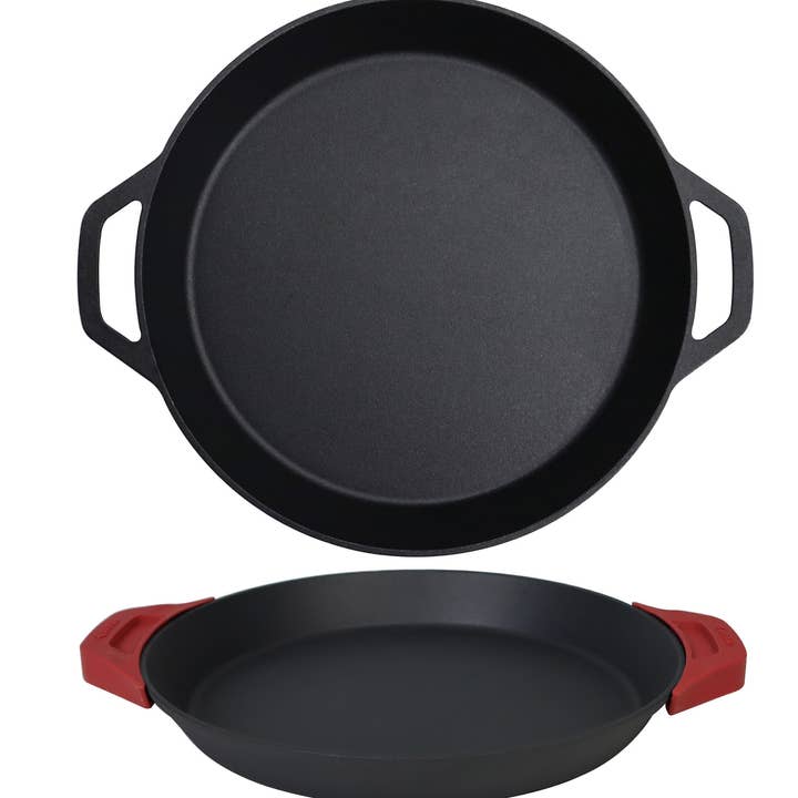 Crucible Cookware - Wholesale Cast Iron Skillet - 15.75-Inch (40 cm) Cast Iron Skillet Set with Dual Loop Hand