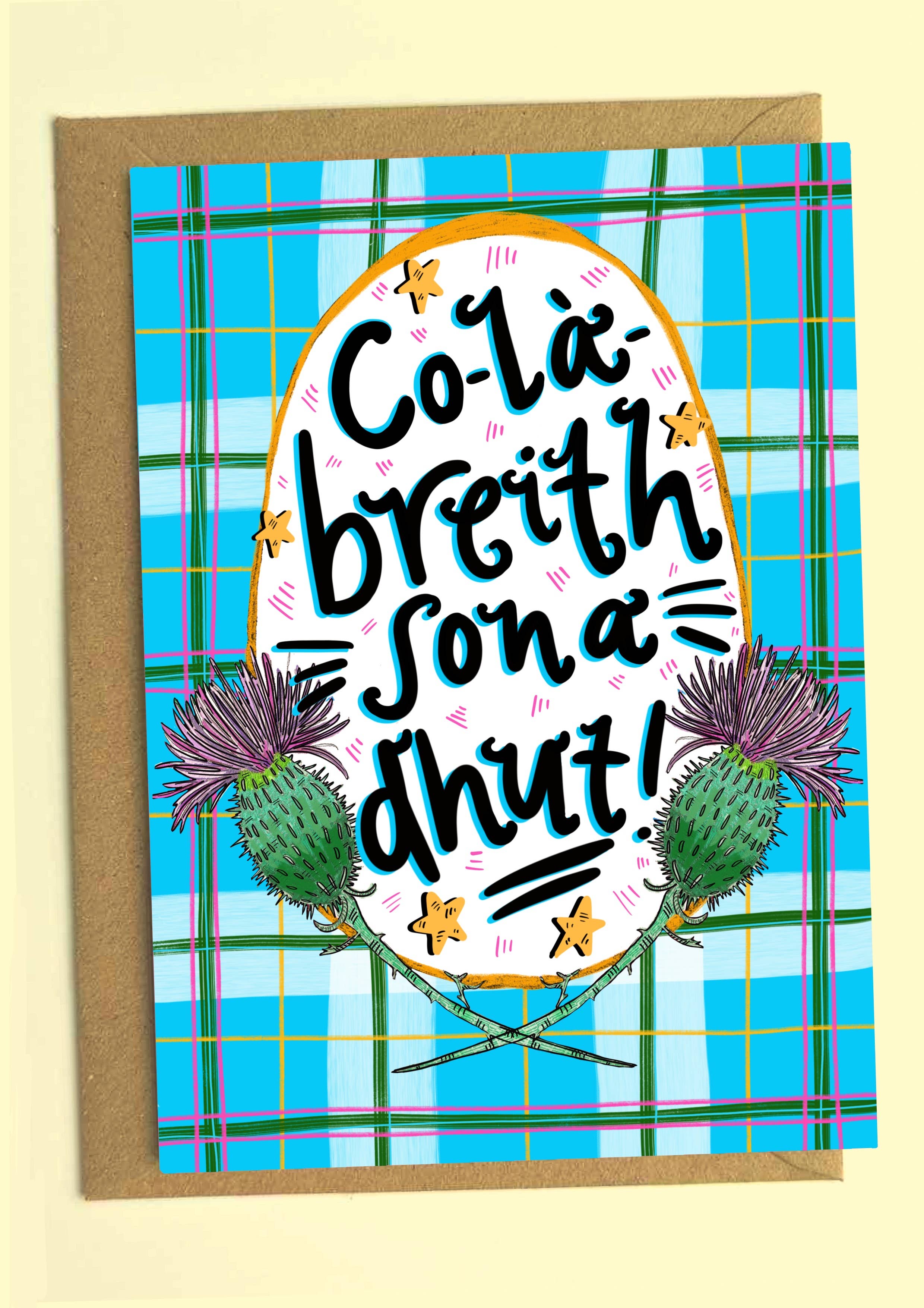 Claire Barclay Draws - Wholesale Verjaardagskaartje - Schots-Gaelische verjaardagskaart Co-la-Breith sona dhut!