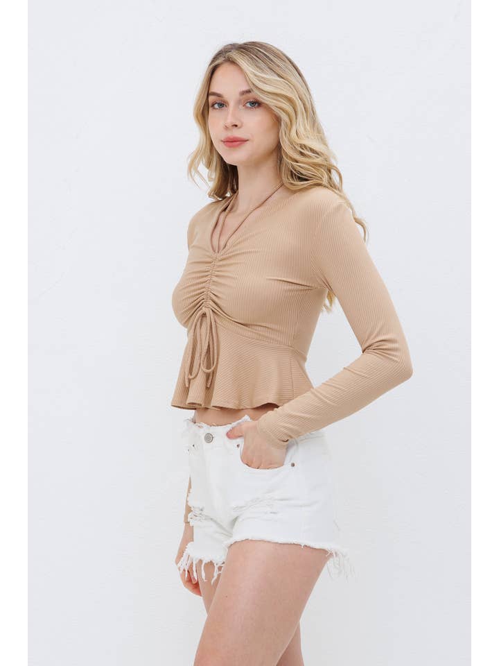 Blue B - Wholesale Knit Top - Women's - 71073T - Brushed Yummy Rib Tunnel Tie Long Peplum Top4