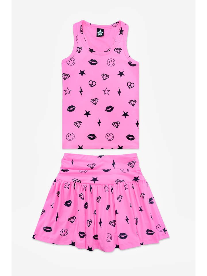 Emojis rosas de Barbie de neón Camiseta sin mangas Simply Soft con espalda cruzada y cintura fruncida, emojis rosas de Barbie neón de venta al por mayor en Faire