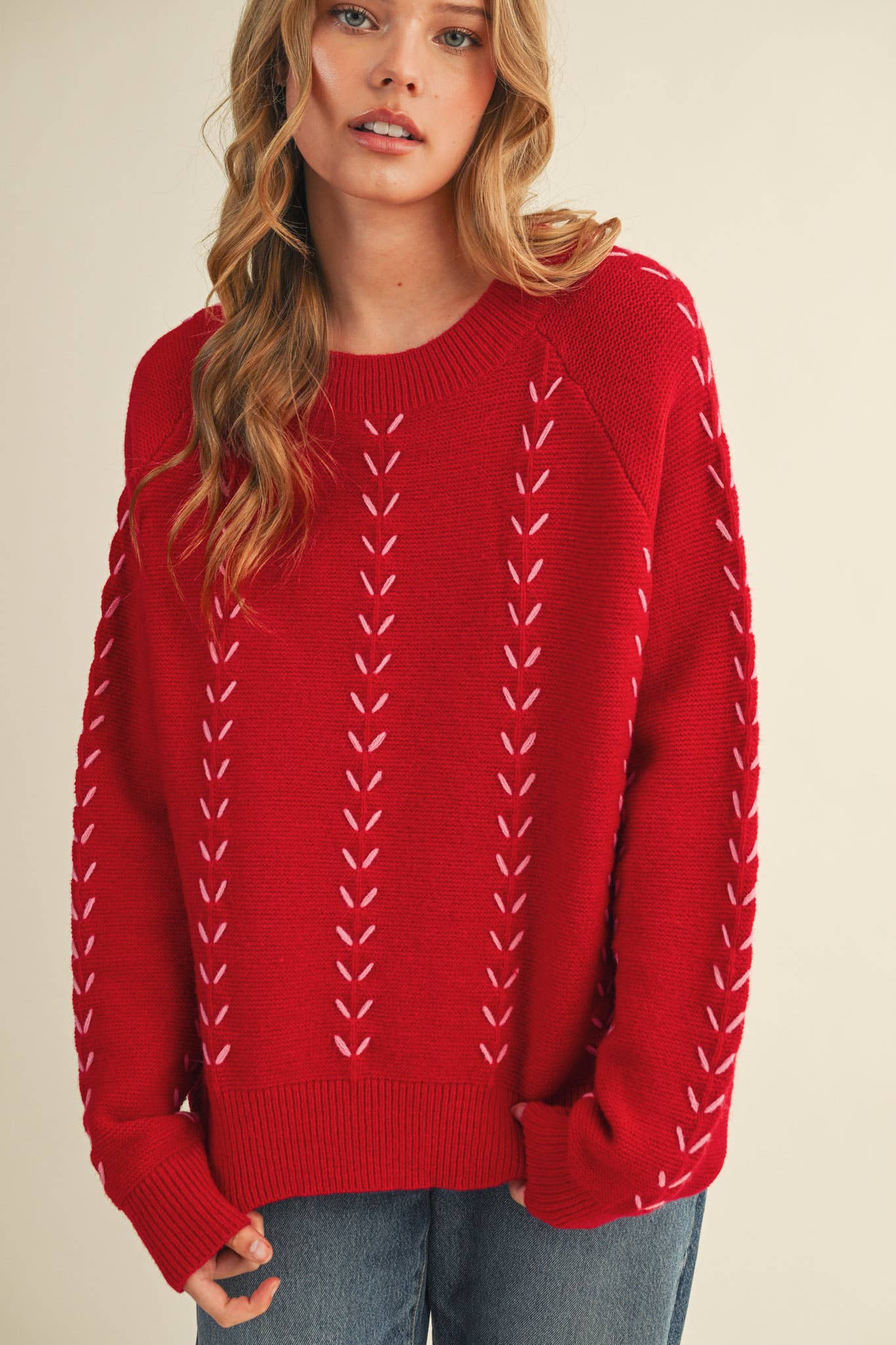 &MERCI - Wholesale Knit Sweater - Women's - EMBROIDERED LONG SLEEVE PULLOVER SWEATER MSW111796