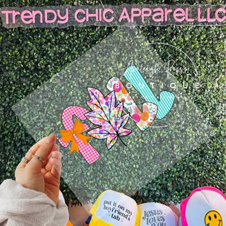 Fall with Leaf DTF Transfer for wholesale by Trendy Chic Apparel LLC