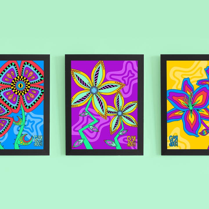 3 Funky Flowers Kunstdrucke für den Großhandel von Brianna Gardocki Art