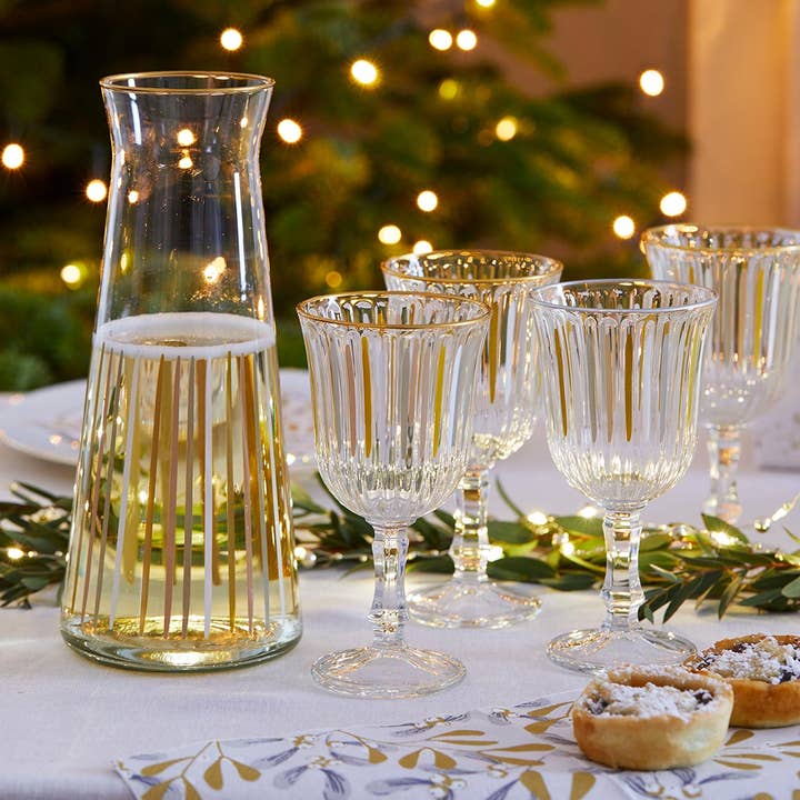 Talking Tables USA - Wholesale Wine Glass - White & Gold Striped Wine Glasses | Christmas Decor |1