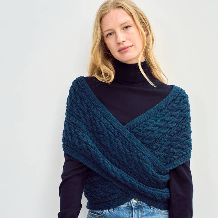 Aran Woollen Mills - Wholesale Wrap - Women's - Corrib Crossover Aran Wrap - Atlantic0