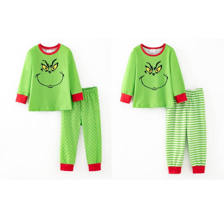 Kids Christmas Winter Grinch Printed Pajamas Set Collection for wholesale by Auraquise