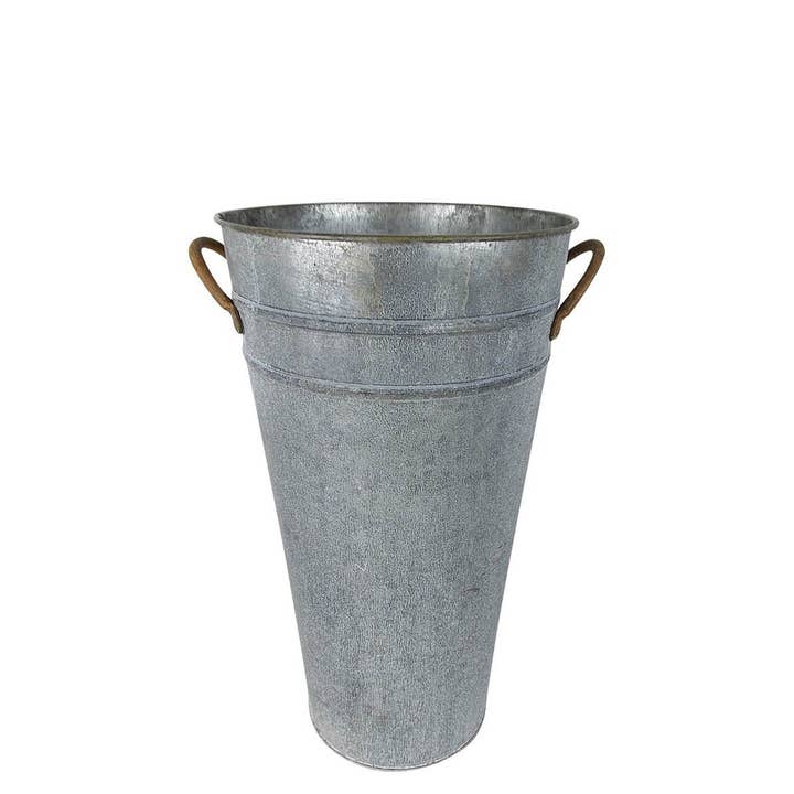 Galvaniserad tenn blomma hink, räfflad, med handtag, naturliga - 13" Tall för wholesale av Birch Maison