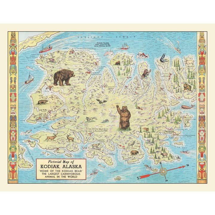 Ted's Vintage Art - Wholesale Map - Vintage Kodiak Island Map 19484