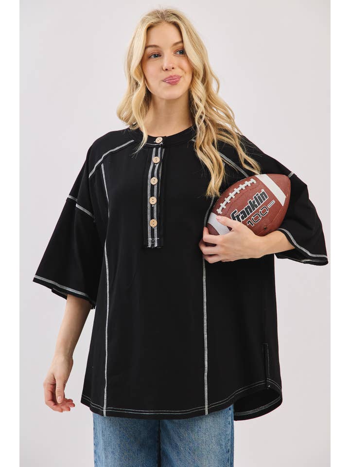 Sewn and Seen – Engroshandel Tunika - Dame – Afslappet Spilledag Knap Henley T-shirt14