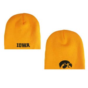 Casquette en tricot Iowa, jaune avec logo pour la vente par Turnovers Inc
