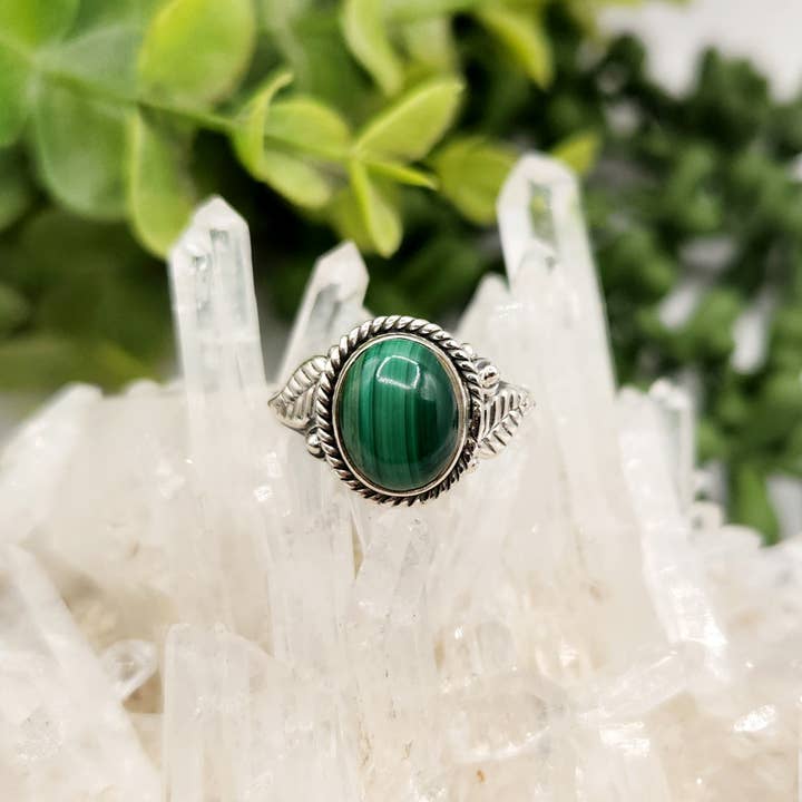 Malachite Semi-Precious Gemstone Sterling Silver (925) Ring for wholesale by Meraki Gemstones