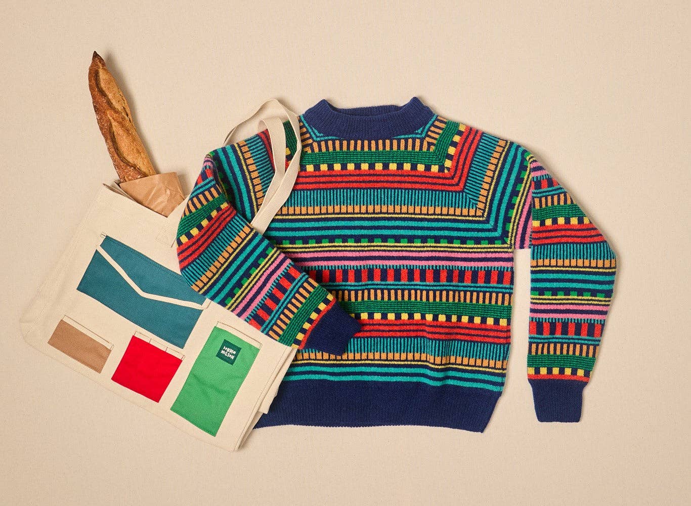 Donna Wilson – Großhandel Tragetasche – Damen – Große Baumwolltasche mit aufgesetzten Taschen4