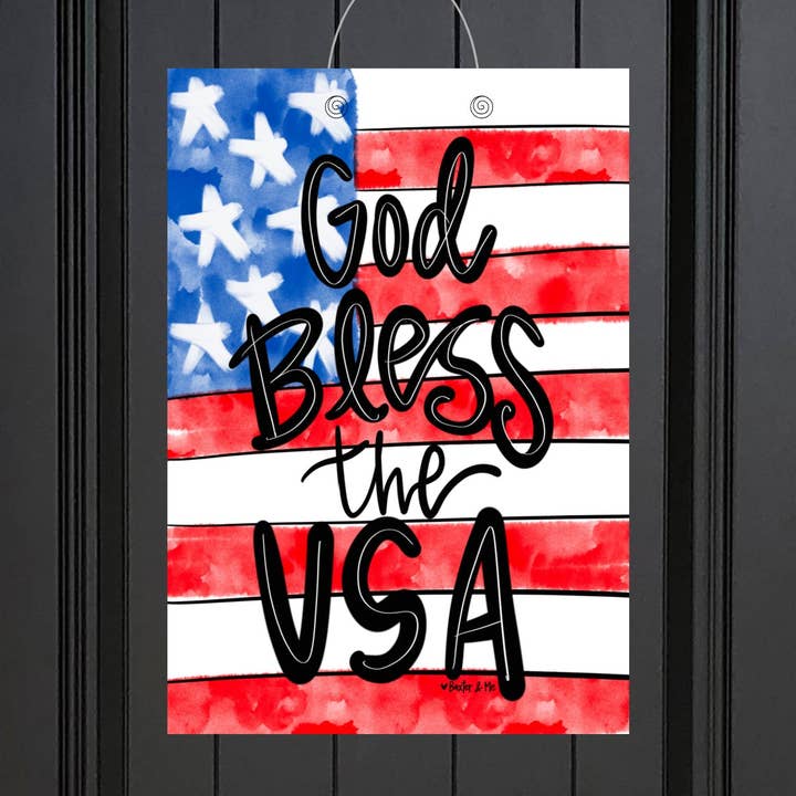 God Bless the USA FLag Door Hanger for wholesale by Baxter & Me
