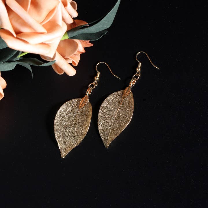 Ashlen - Wholesale Dangle Earrings - GOLD LEAF EARRINGS (PAIR)2