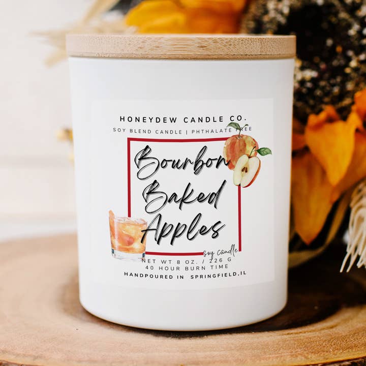 Bourbon Baked Apple 8 oz Candle for wholesale by Honeydew Candle Co.