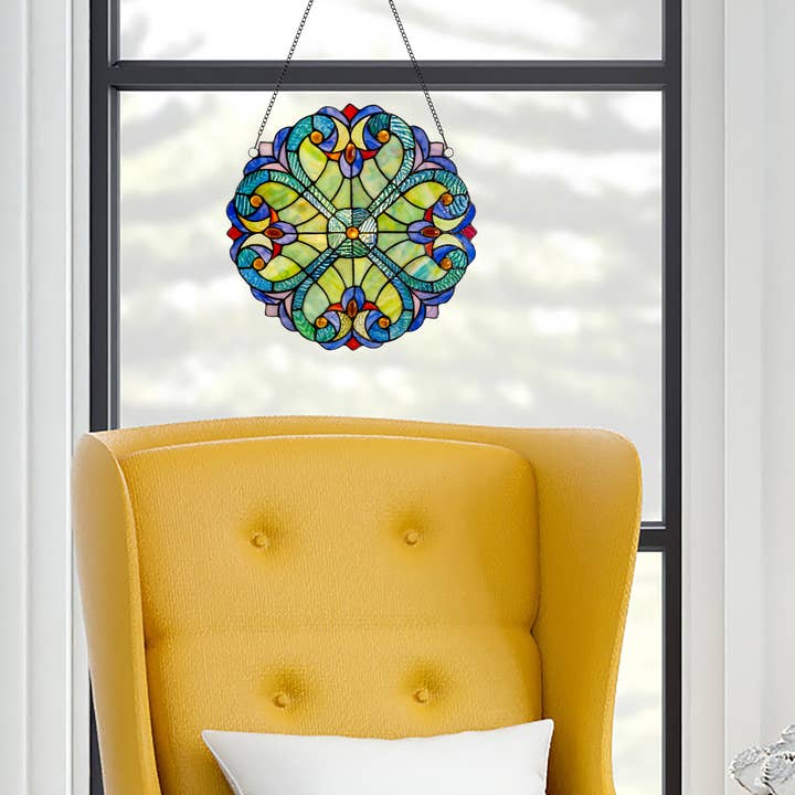 12"H Halston Multicolor Stained Glass Window Panel for wholesale by River of Goods