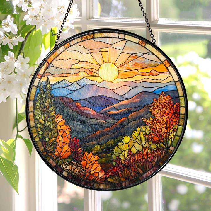 Attrape-soleil en vitrail des Smoky Mountains, Décoration de fenêtre cadeau pour la vente par Glaizyo