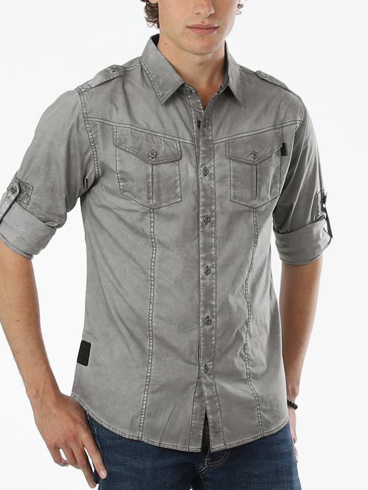 Chemises à boutons vintage extensibles pour hommes ZIMEGO pour la vente par ZIMEGO