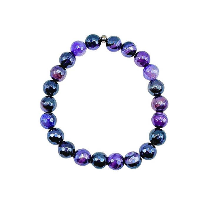 Balance - Purple Banded Agate Faceted 8mm Beaded Bracelet for wholesale by Featherly