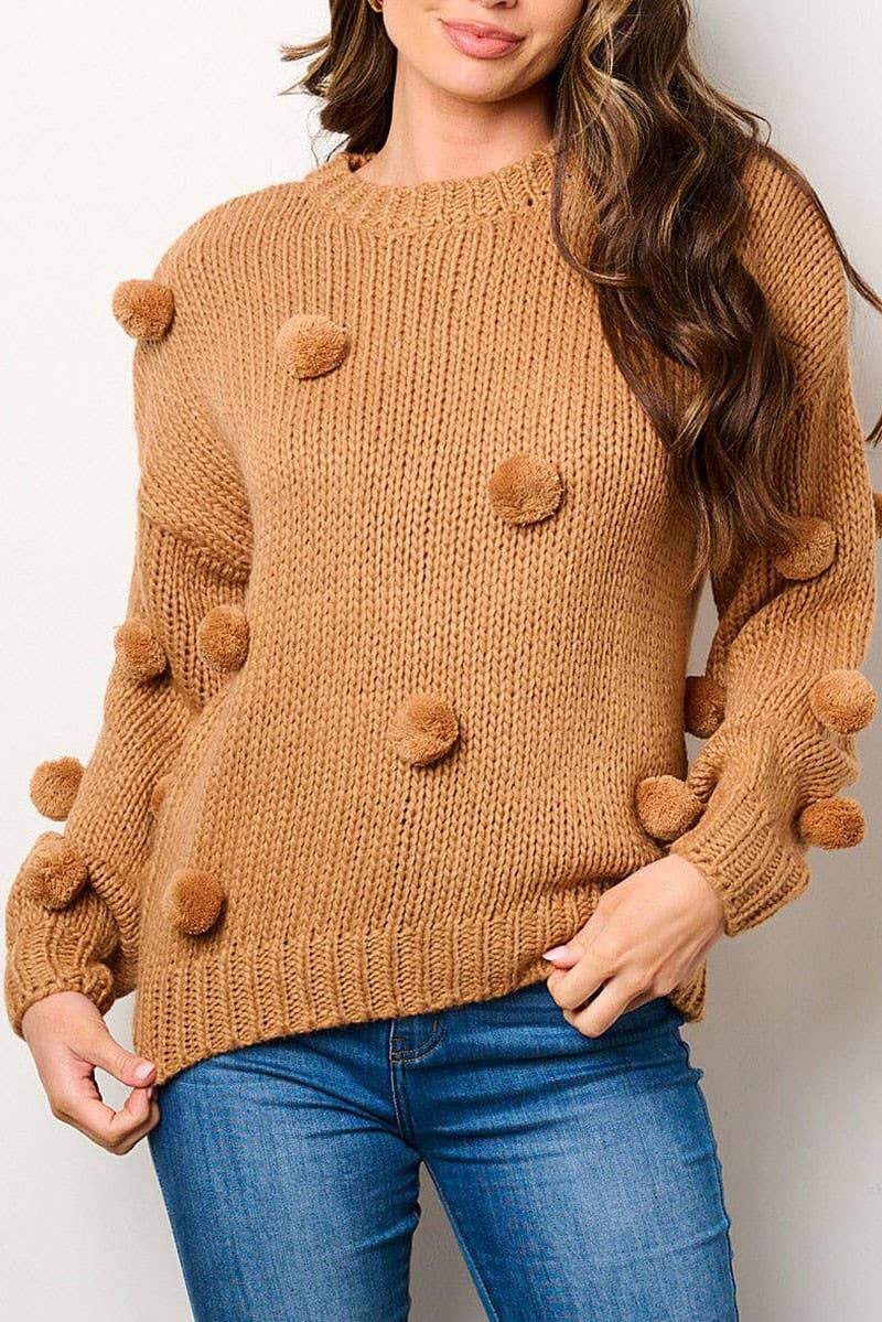 ROUSSEAU - Wholesale Knit Sweater - Women's - POM POM'S DETAILED PULLOVER SWEATER3