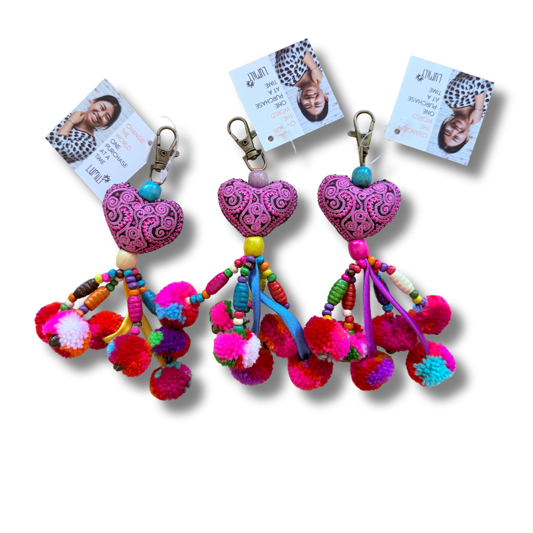 Lumily - Wholesale Purse/Bag Accessory - Women's - Hearts Pom Pom Zipper Pull Multicolor Tassel - Thailand2