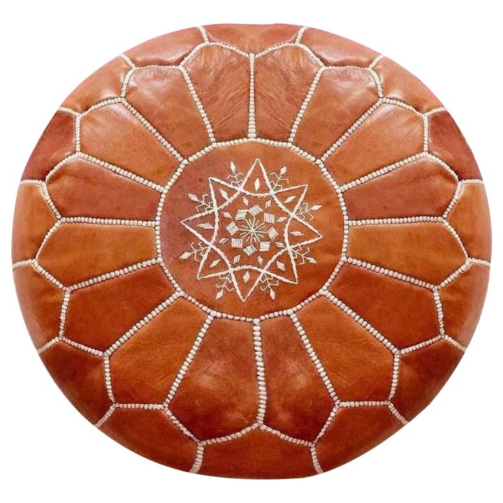 marron Housse de pouf marocain, cuir de chèvre véritable - Décor de salon bohème - Housse uniquement - Le rembourrage n'est pas inclus en vente sur Faire