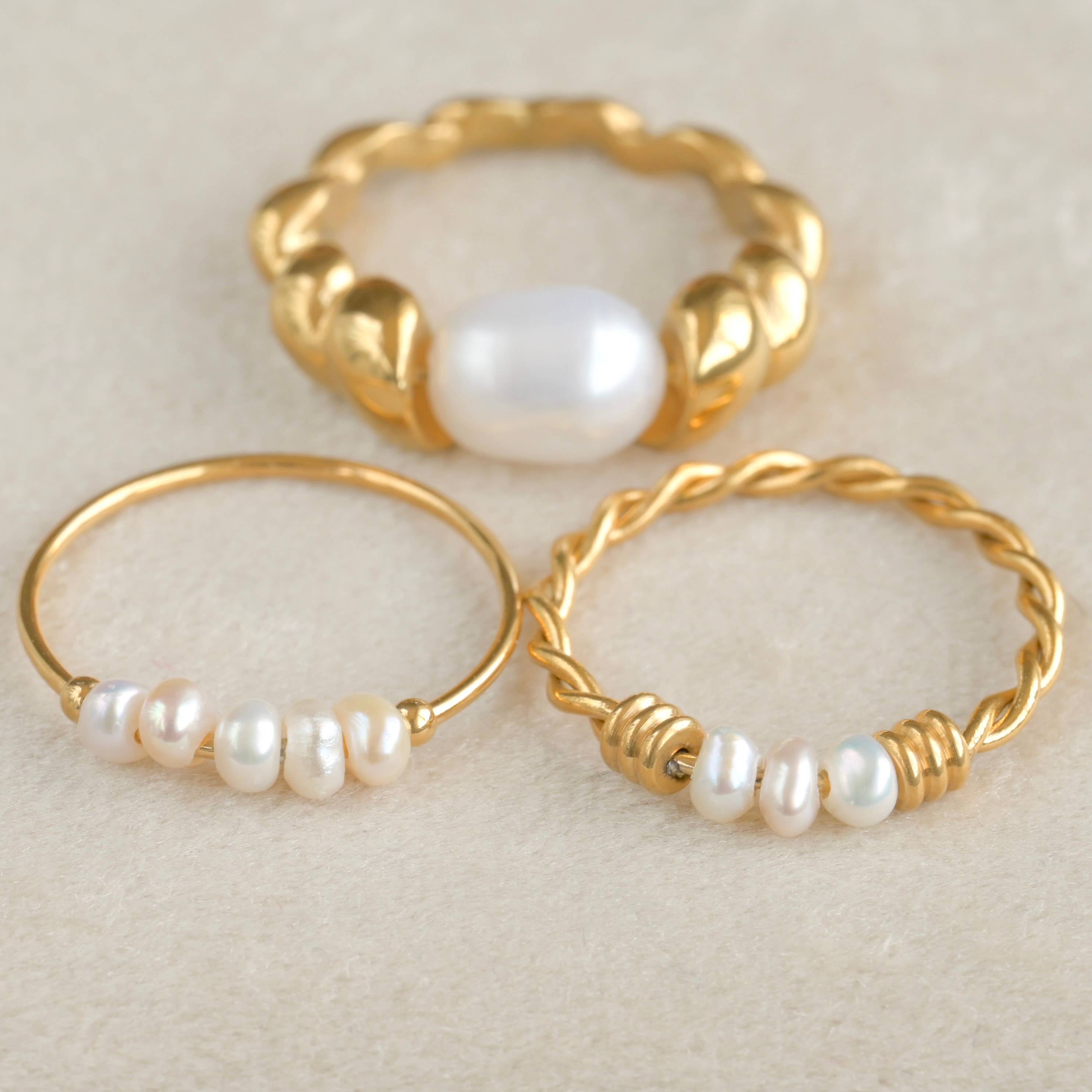 Blueyejewelry - Wholesale Band/Stacked Ring - Freshwater Pearl Rings - Stainless Steel Dainty Pearl Rings4