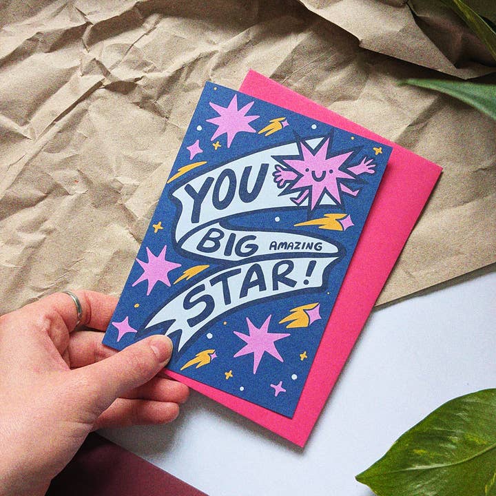 Du stora fantastiska stjärna - A6 gratulationskort för firande för wholesale av Lost Lines Studio
