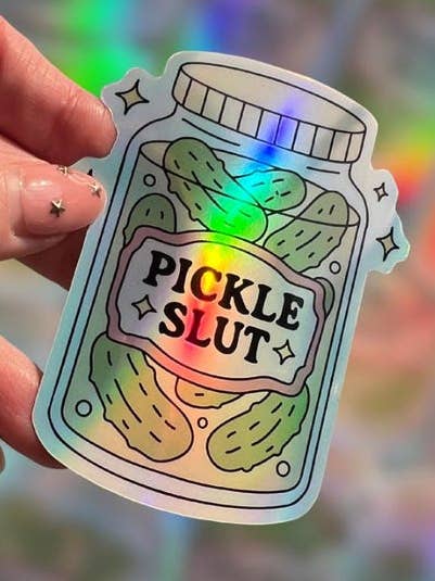 Pickle elsker vinyl holografisk klistermærke, pickle klistermærke for engroshandel hos Sacred Hart Co