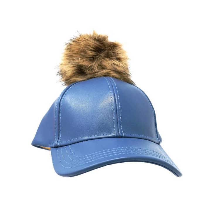 Faux Leather Fur Pom C.C Ball Cap for wholesale by Madeline Love