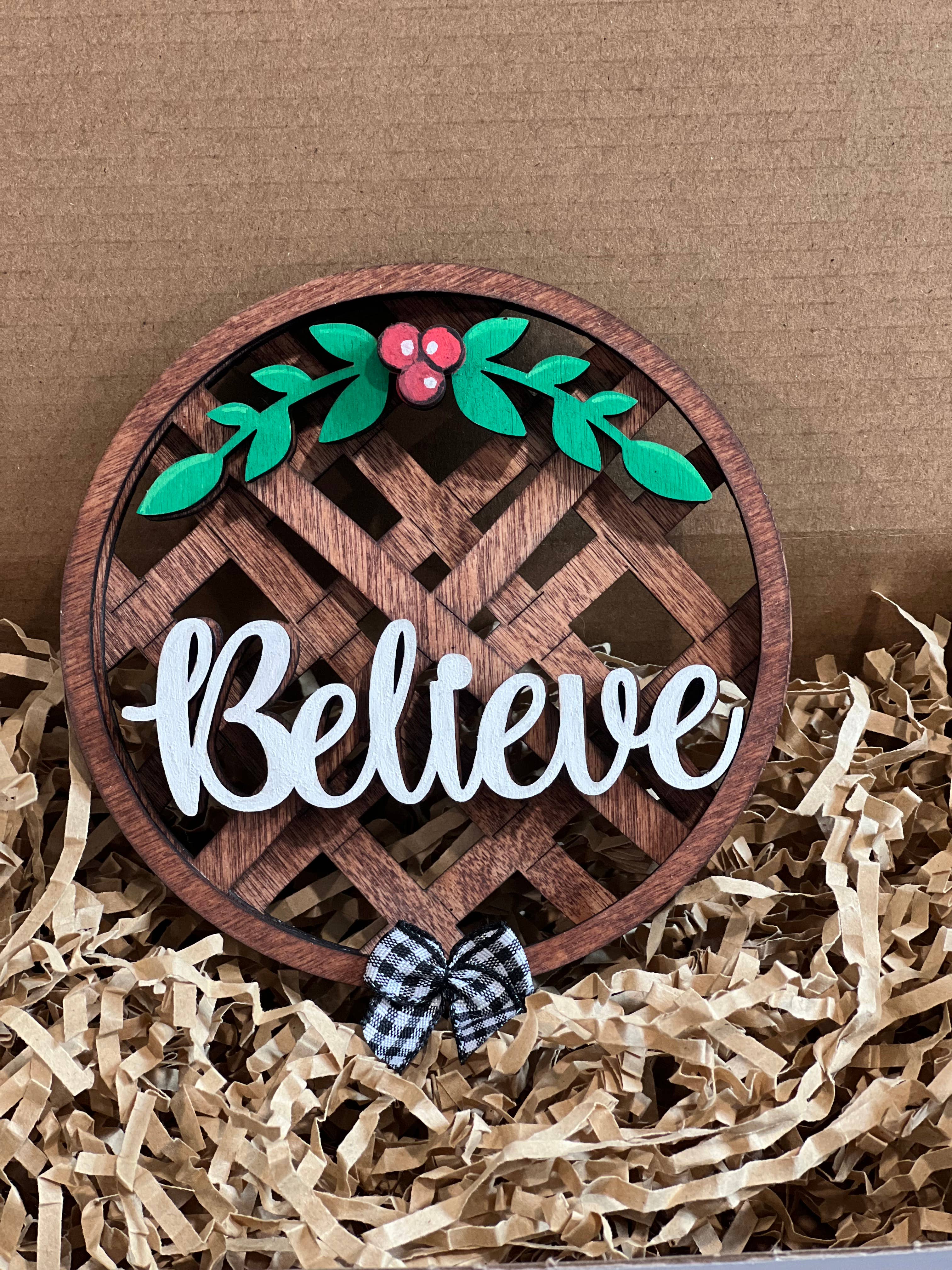 OBX Prep - Wholesale Ornament - Wood Basket Look Believe Merry Christmas Christmas Ornament6