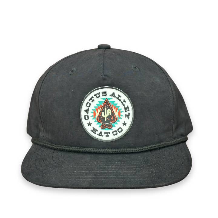 "Arrowhead"- CA 256 Black/ Black Rope, Snapback Cap (2025) for wholesale by Cactus Alley Hat Co.