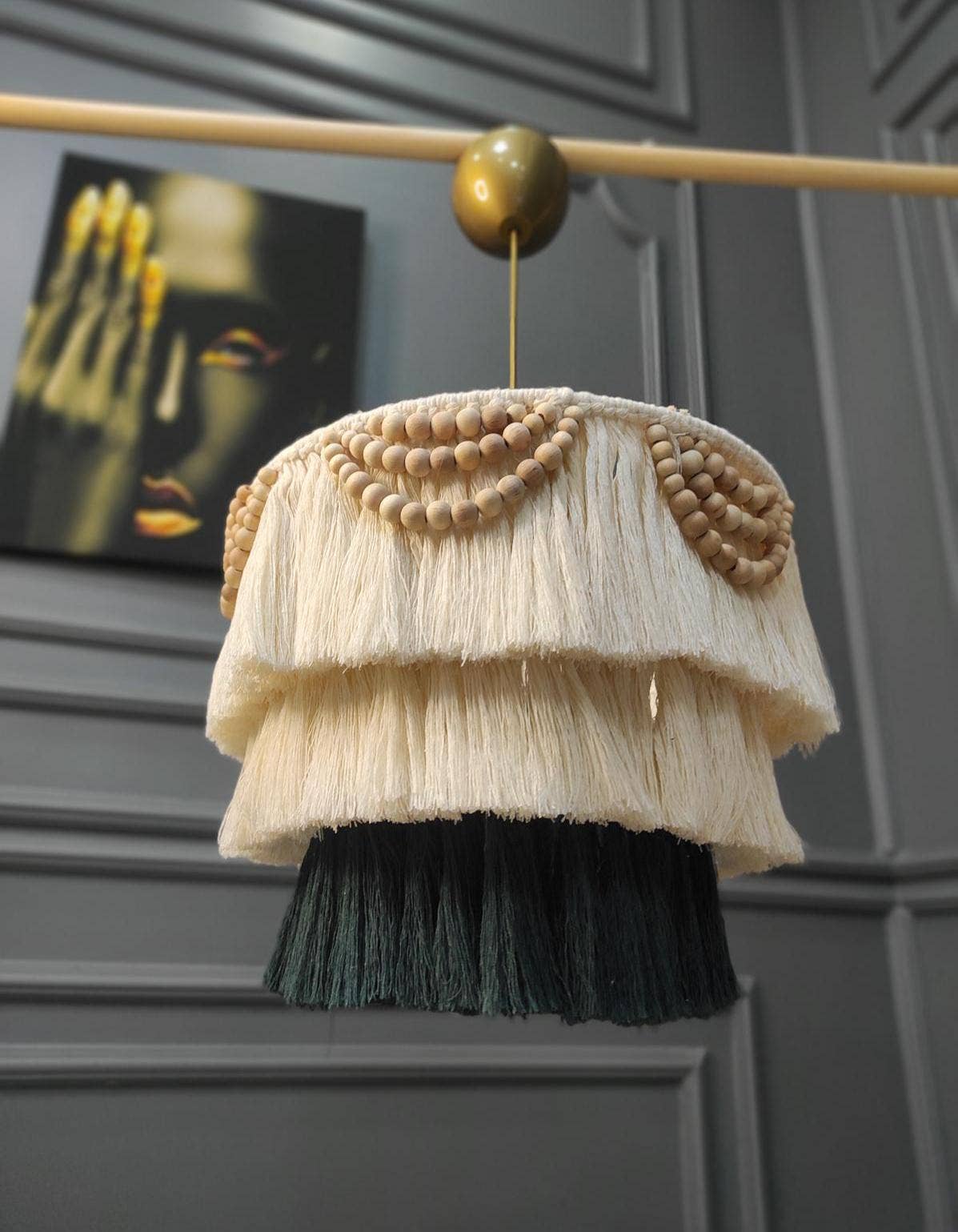 Joy's Arts – Candeeiro/lâmpada suspensa por atacado – Candeeiro de Teto Boho com Franjas: Luz Suspensa com Pendente de Macramé5