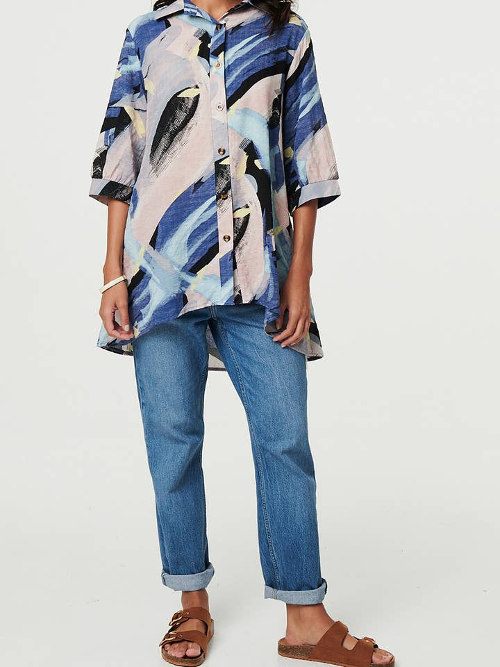 Túnica con estampado de pinceladas y mangas 3/4 para venta al por mayor de Stellalondon