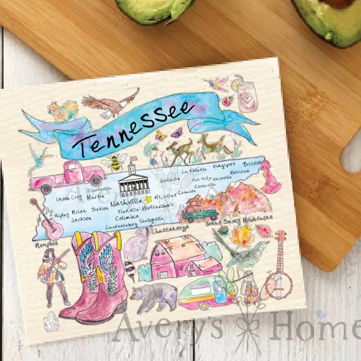 Tennessee State Map Eco Friendly Swedish Dish Cloth for wholesale by Avery's Home