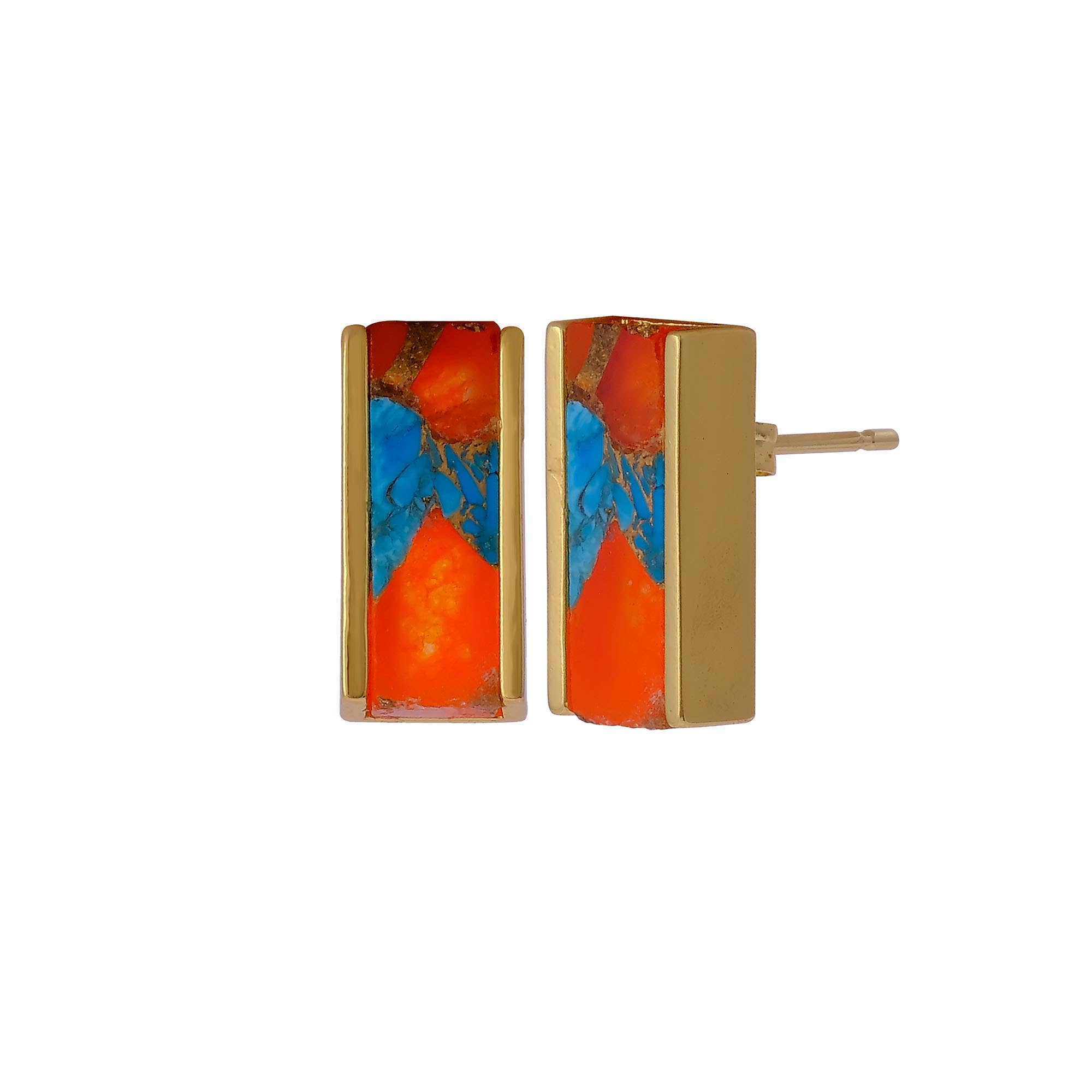 El Joyero - Wholesale Stud/Post Earrings - Trendy Oyster Turquoise Gemstone Bar Collet Set Stud Earring1