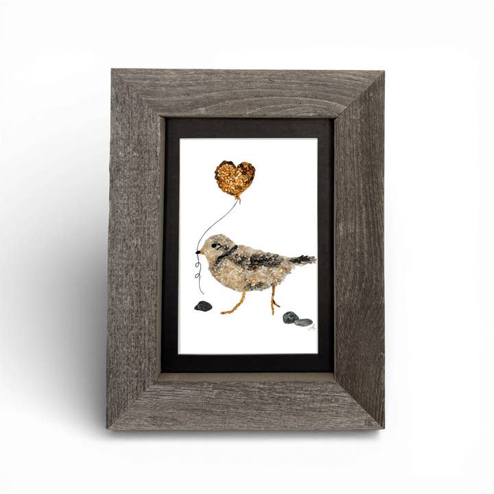 Impression encadrée de Pluvier siffleur 5x7 – Bois recyclé fabriqué dans le Maine pour la vente par Coastal art co.