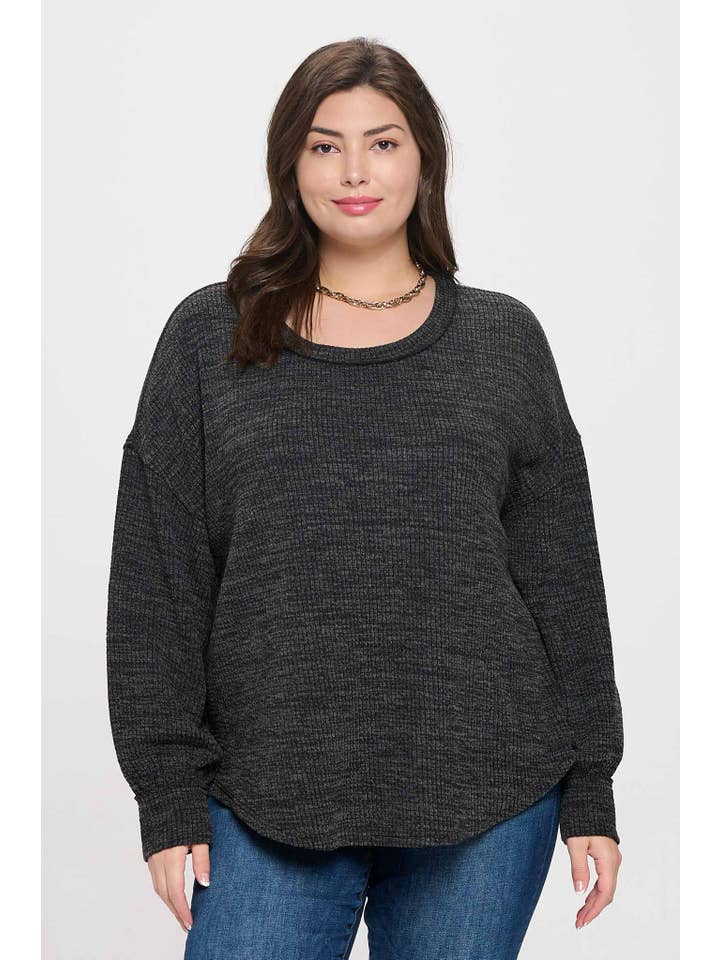 Blu Pepper - Wholesale Knit Top - Women's - PLUS DROP SHOULDER LONG SLEEVE SWEATER KNIT TOP