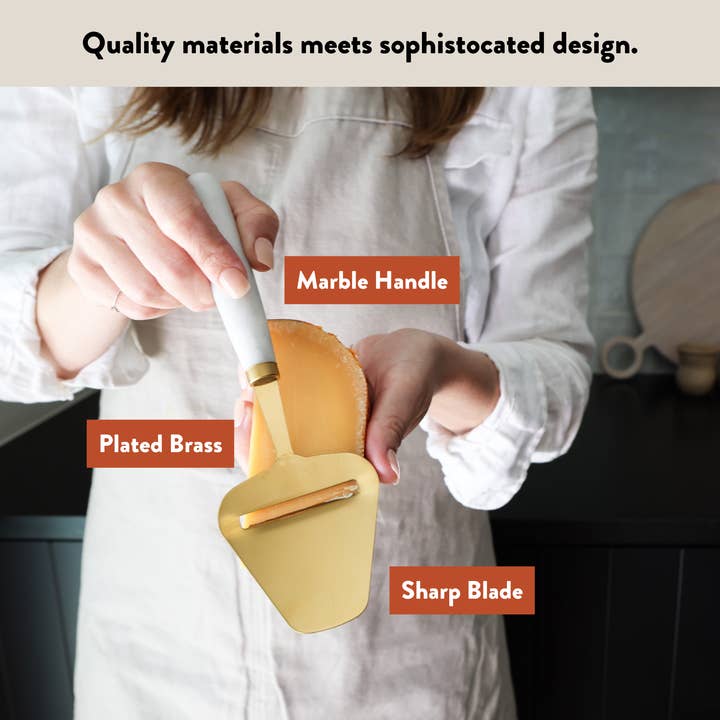 HOST AT HOME by The Bamboo Abode - Wholesale Cheese Spreader - White Marble Handheld Cheese Slicer, Cheese Plane