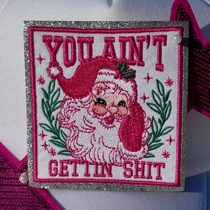 sequinandstiches - Vente Écusson - Écusson Père Noël Brodé : Tu N'auras Rien, Écusson de Casquette de Camionneur de Noël Thermocollant0