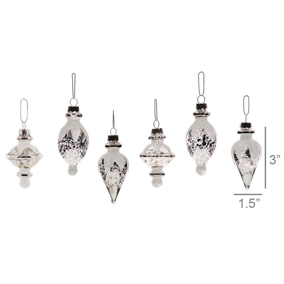 HomArt - Venta al por mayor Conjuntos de adornos - Adornos de cristal clásicos, 6 unidades, plata envejecida con purpurina1