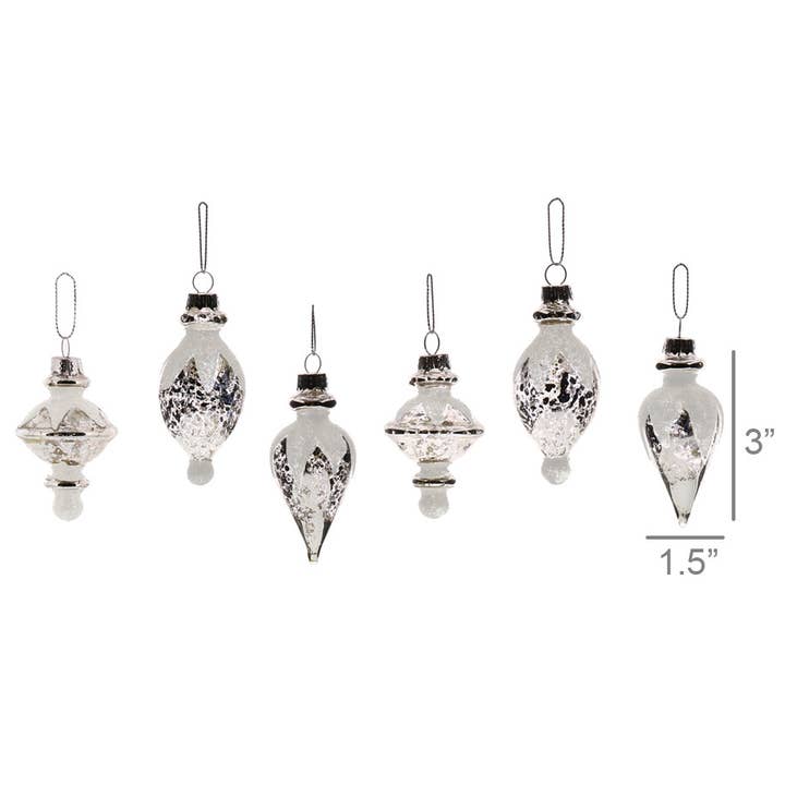 HomArt - Venta al por mayor Conjuntos de adornos - Adornos de cristal clásicos, 6 unidades, plata envejecida con purpurina1