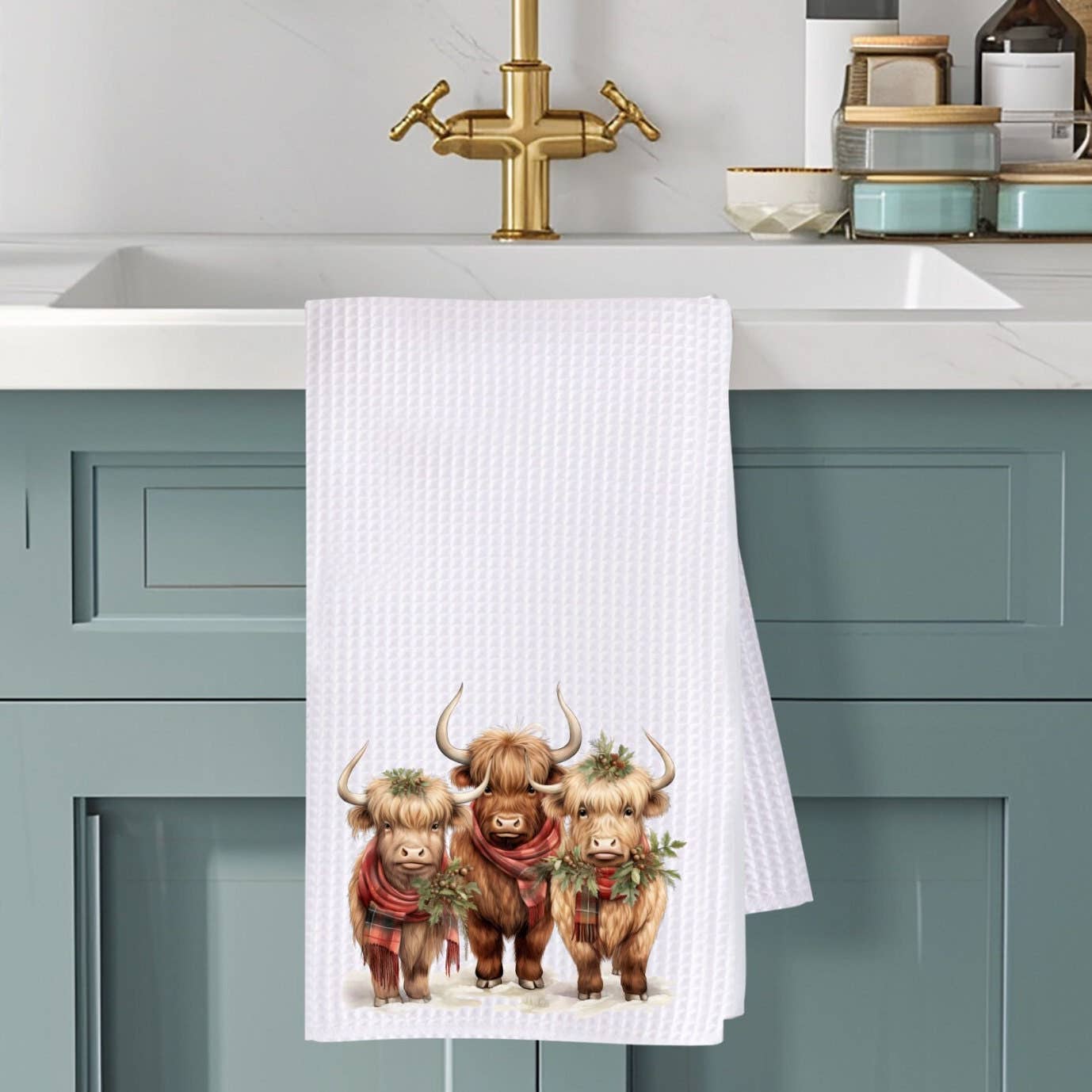 Fernville Creations - Wholesale Tea Towel - Highland Cow Holiday Ranch Farmhouse Kitchen Towel4