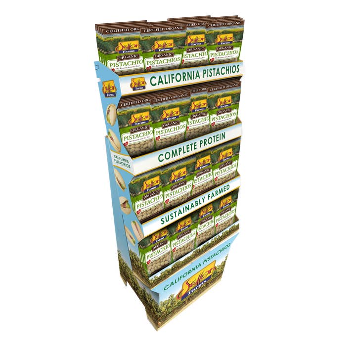 Floor Display, Organic Pistachios Sea Salt 7oz for wholesale by Setton Pistachio of Terra Bella